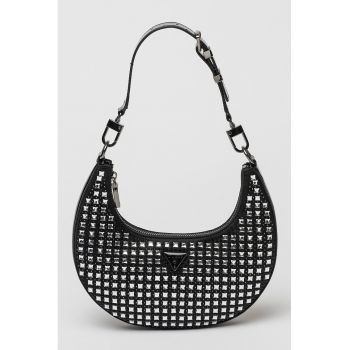 Geanta cu strasuri - in forma de semiluna - Alb/Negru