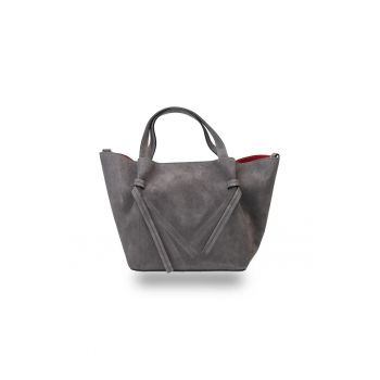 Geanta dama din piele intoarsa naturala Lorettadwqf - Gri