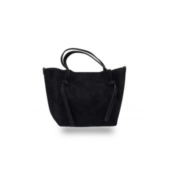 Geanta dama din piele intoarsa naturala negru Loretta