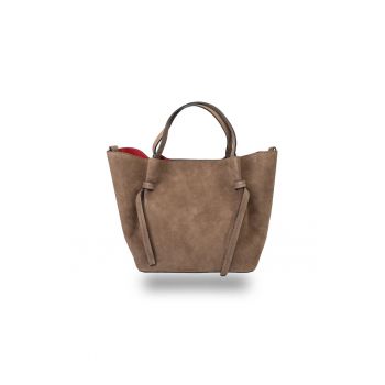 Geanta dama din piele intoarsa naturala taupe scuro Loretta