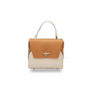 Geanta dama din piele naturala bej-maro Olivia