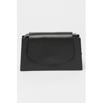 Geanta de piele cu accesoriu logo detasabil - Negru