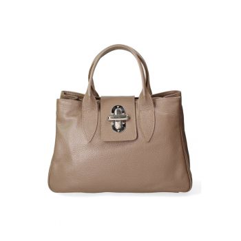 Geanta de piele cu bareta de umar - Maro nisip