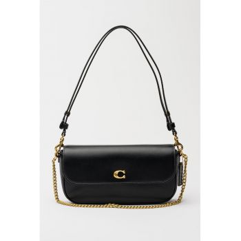 Geanta de piele cu clapa Brook - Negru