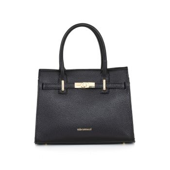 Geanta de piele cu maner si doua compartimente - Negru