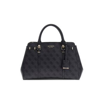 Geanta de piele ecologica cu bareta de umar si model monograma Leona - Gri antracit