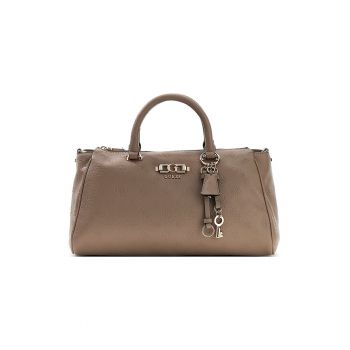 Geanta de piele ecologica cu bareta de umar si monograma Anise - Maro taupe