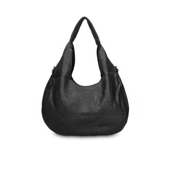 Geanta de piele ecologica cu bareta si monograma Silvana - Negru