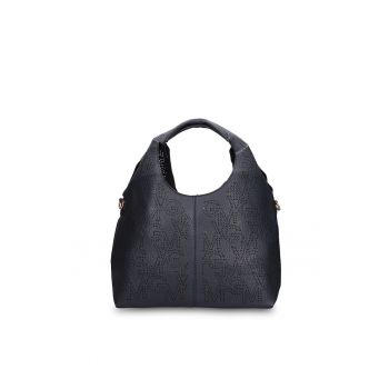 Geanta de piele ecologica cu maner si perforatii Elora Plus - Albastru inchis