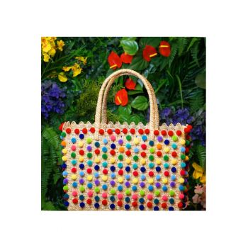 Geanta De Plaja Cu Ciucuri Colorati - One size