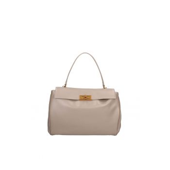 Geanta din piele cu bareta de umar Lyria - Maro taupe