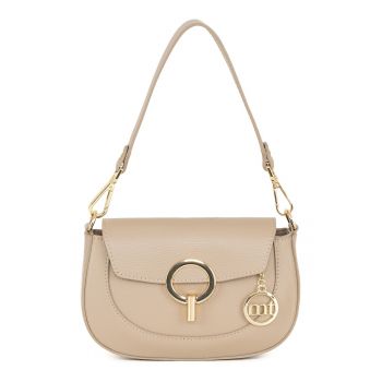 Geanta din piele cu barete detasabile de umar - Maro taupe deschis