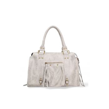 Geanta din piele cu manere in partea de sus Elara - Gri deschis