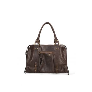 Geanta din piele cu manere in partea de sus Elara - Maro inchis