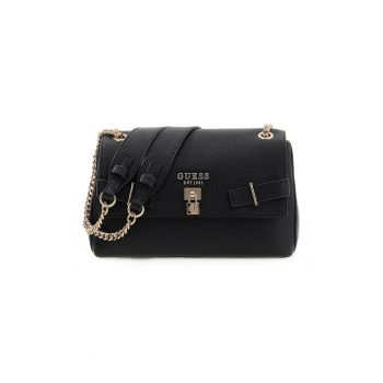 Geanta din piele ecologica cu bareta de umar si bareta ajustabila din lant - Negru