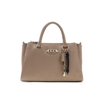 Geanta din piele ecologica cu bareta de umar si monograma Anise - Maro taupe