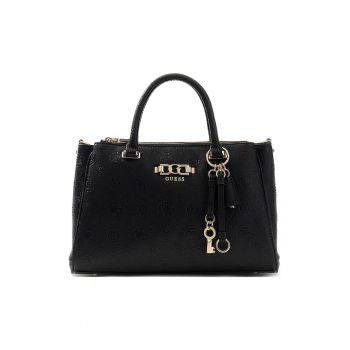 Geanta din piele ecologica cu bareta de umar si monograma Anise - Negru