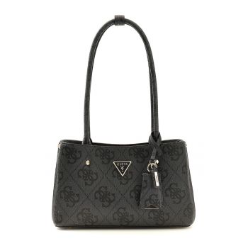 Geanta din piele ecologica cu model monograma si bareta de umar Meridian - Negru