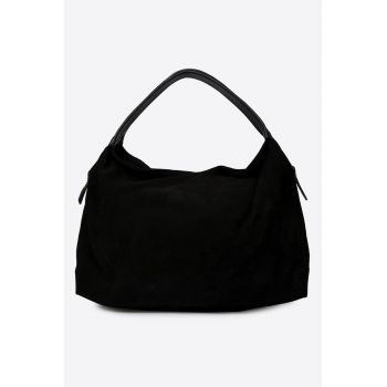 Geanta din piele intoarsa cu bareta de umar detasabila - Negru