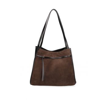 Geanta din piele intoarsa cu bareta de umar Seraphina Elite - Maro inchis