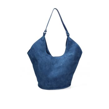 Geanta hobo de piele intoarsa Lisabona - Albastru deschis