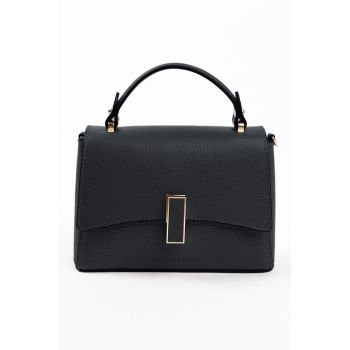 Geanta mica de piele cu maner si bareta detasabila - Negru
