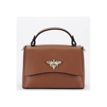 Geanta mica din piele naturala 1523 120 - Maro deschis - 13x20x7