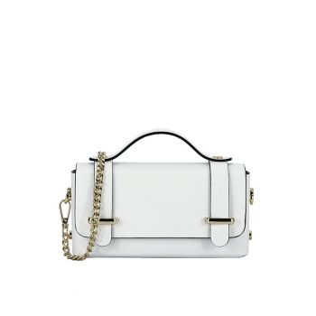 Geanta mica din piele naturala 1870 06 - Alb - 10x19x5