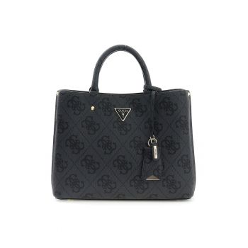 Geanta shopper cu fermoar si model monograma Meridian - Negru