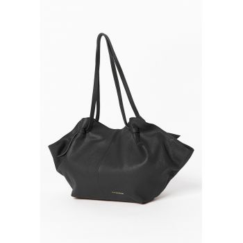 Geanta shopper de piele cu logo discret - Negru