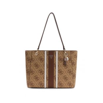 Geanta shopper de piele ecologica cu model monograma Noelle II - Maro/Alb murdar