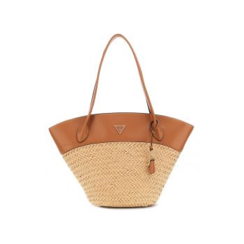 Geanta tote cu segmente de rafie - Maro deschis