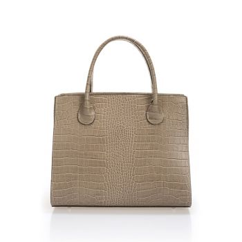 Geanta tote de piele cu model piele de crocodil - Maro taupe