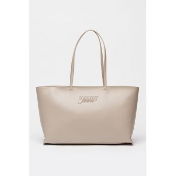 Geanta tote de piele ecologica cu logo in relief Must - Alb fildes