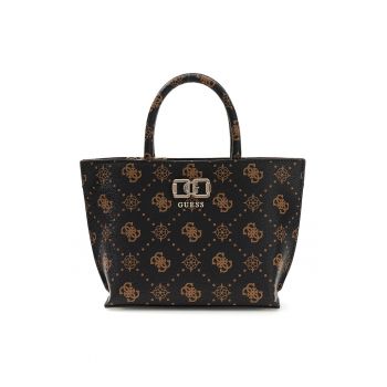 Geanta tote din piele ecologica cu model logo Emelie - Negru/Bej