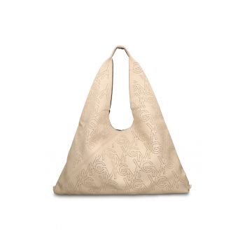 GianMarco - Geanta hobo de piele ecologica cu logo perforat Liviana Lux - Bej