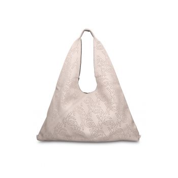 GianMarco - Geanta hobo de piele ecologica cu logo perforat Liviana Lux - Bej
