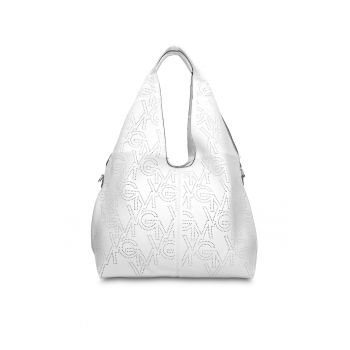 GianMarco - Geanta hobo de piele ecologica cu perforatii Aurelia Chic - Alb