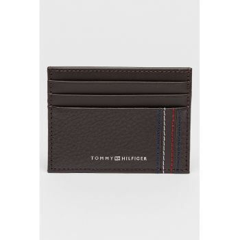 Portcart de piele cu imprimeu logo - Maro inchis