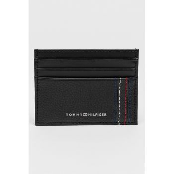 Portcart de piele cu imprimeu logo - Negru