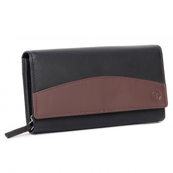 Portofel dama Marquise, Bluma PT1503, piele naturala, Negru/Maro