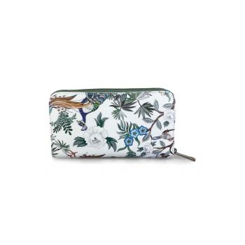 Portofel de piele cu buzunar cu fermoar - Alb/Verde