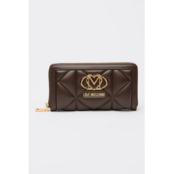 Portofel de piele ecologica cu logo - Maro inchis