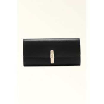 Portofel din piele cu logo - Negru