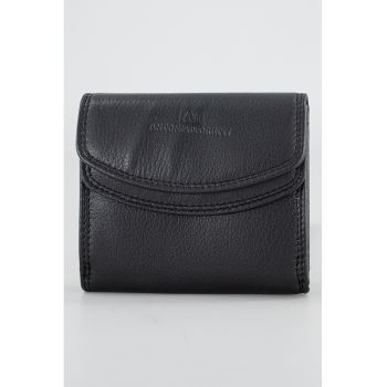 Portofel din piele cu logo - Negru