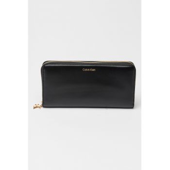 Portofel dreptunghiular din piele cu logo metalic - Negru