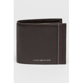 Portofel pliabil de piele cu cusaturi contrastante - Maro inchis