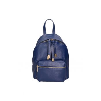 Rucsac din piele cu buzunar frontal cu fermoar - Bleumarin