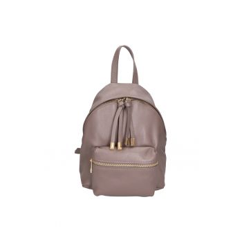 Rucsac din piele cu buzunar frontal cu fermoar - Gri inchis