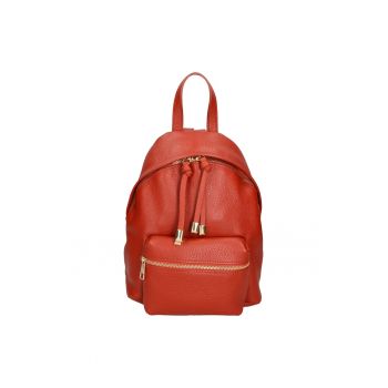Rucsac din piele cu buzunar frontal cu fermoar - Portocaliu